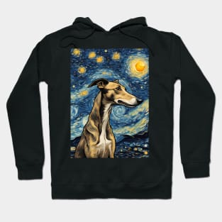 Greyhound Dog Breed Painting in a Van Gogh Starry Night Art Style Hoodie